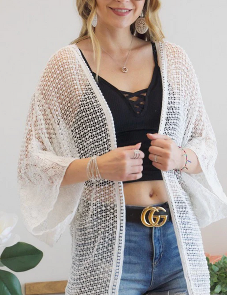 Yo Kinoshita×Olu. Handmade Slub Cardigan Joshua Crochet Coverup / Cardigan (White) – Copacabana Beachwear